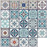 Bunt Fliesenaufkleber - 24 Stück Mosaik Küche Wandaufkleber DIY Marokkanischer Fliesenaufkleber Wasserdicht Selbstklebende Fliesensticker 15 x15 für Bad, Wohnzimmer, Küche, Treppenaufkleber