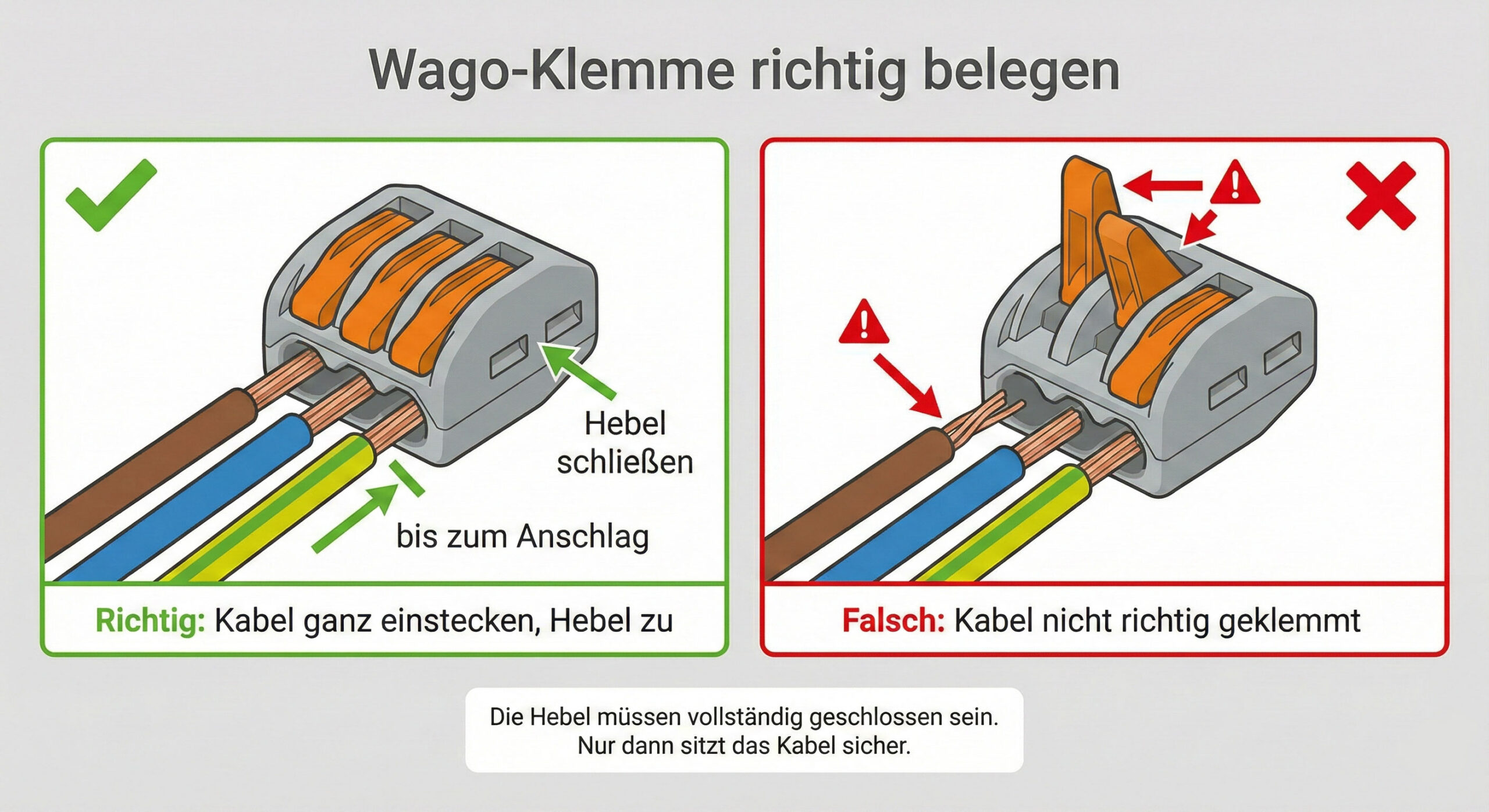 Wago-Klemme richtig belegen