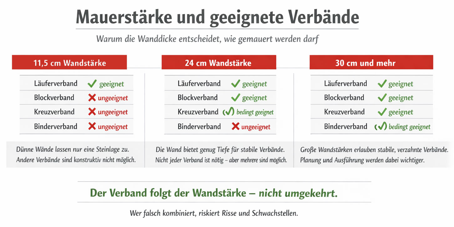 Mauerst&auml;rke und geeignete Verb&auml;nde