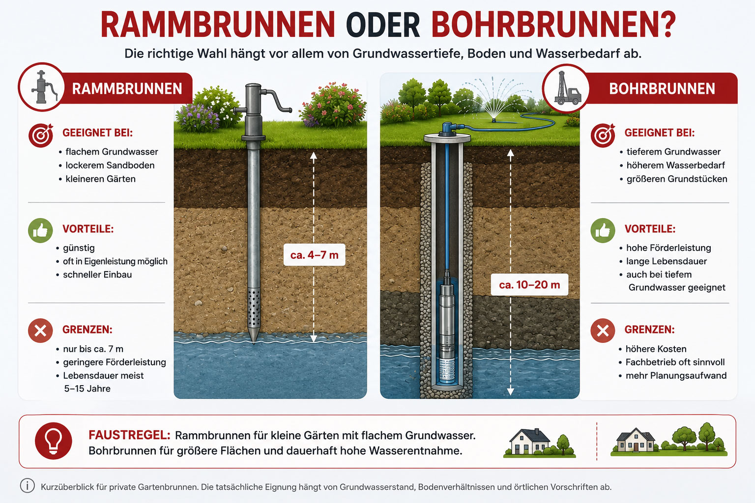 Rammbrunnen oder Bohrbrunnen