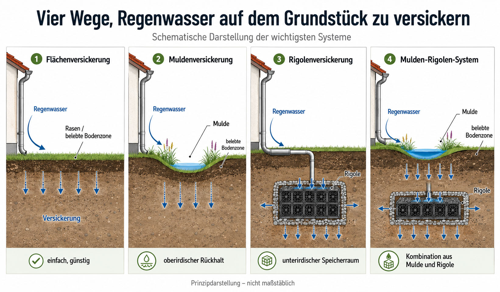 M&ouml;glichkeiten der Regenwasserversickerung im Garten
