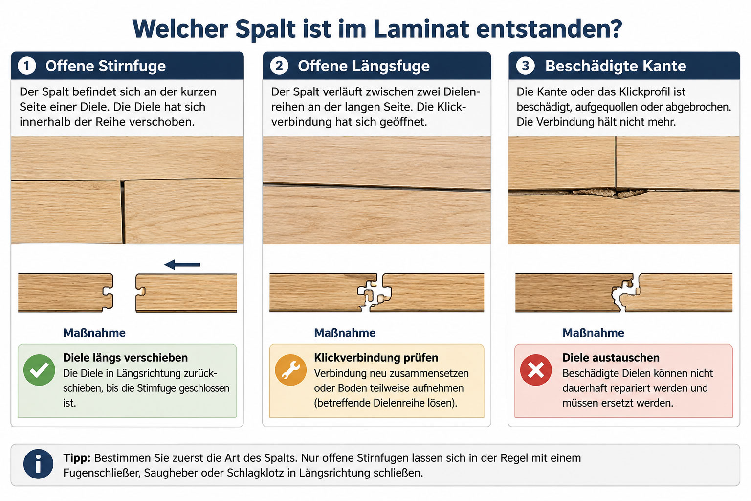 Arten von Laminatspalten
