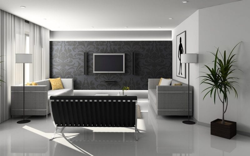 Wohnzimmer Weiß-Grau