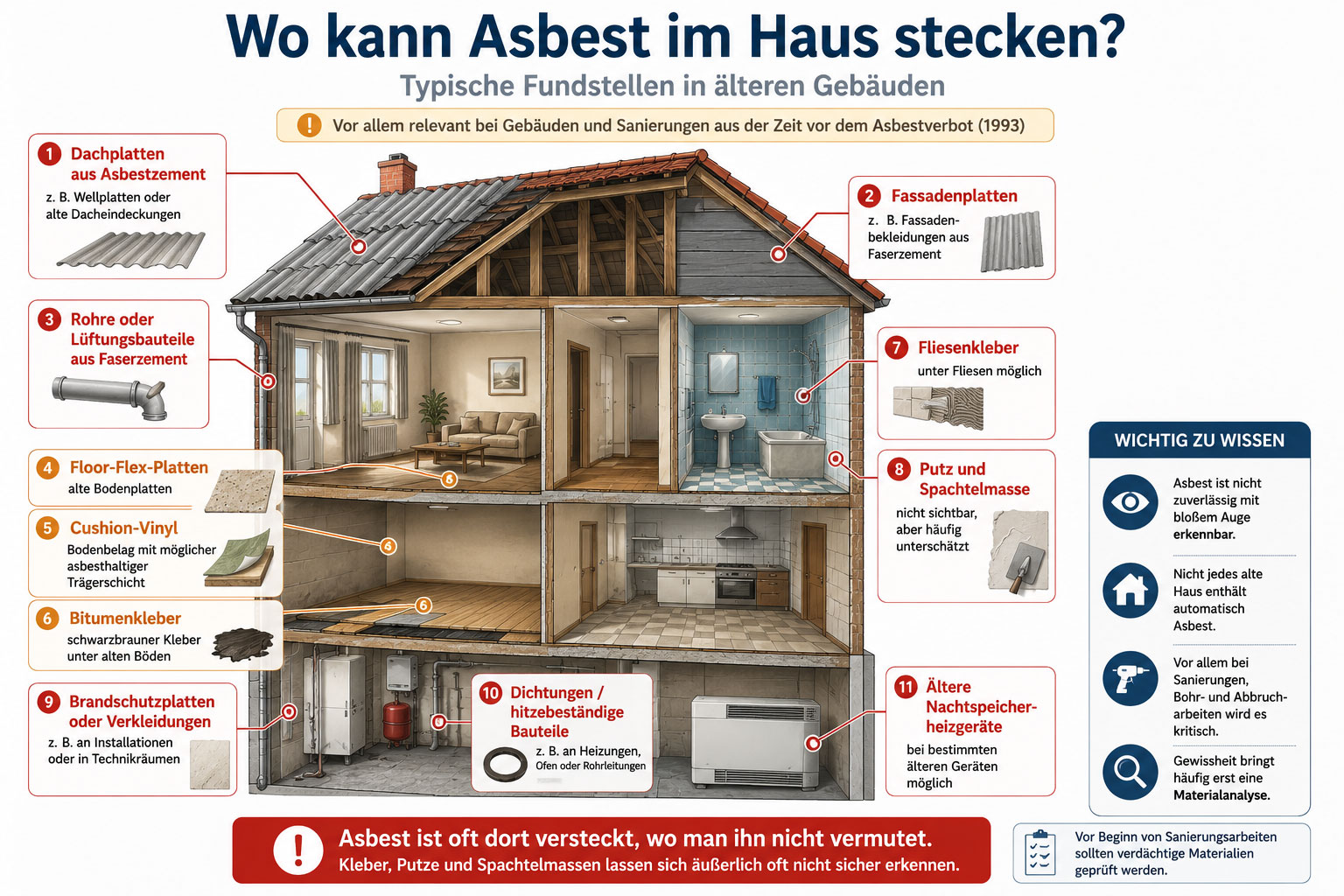 wo kann Asbest im Haus stecken?