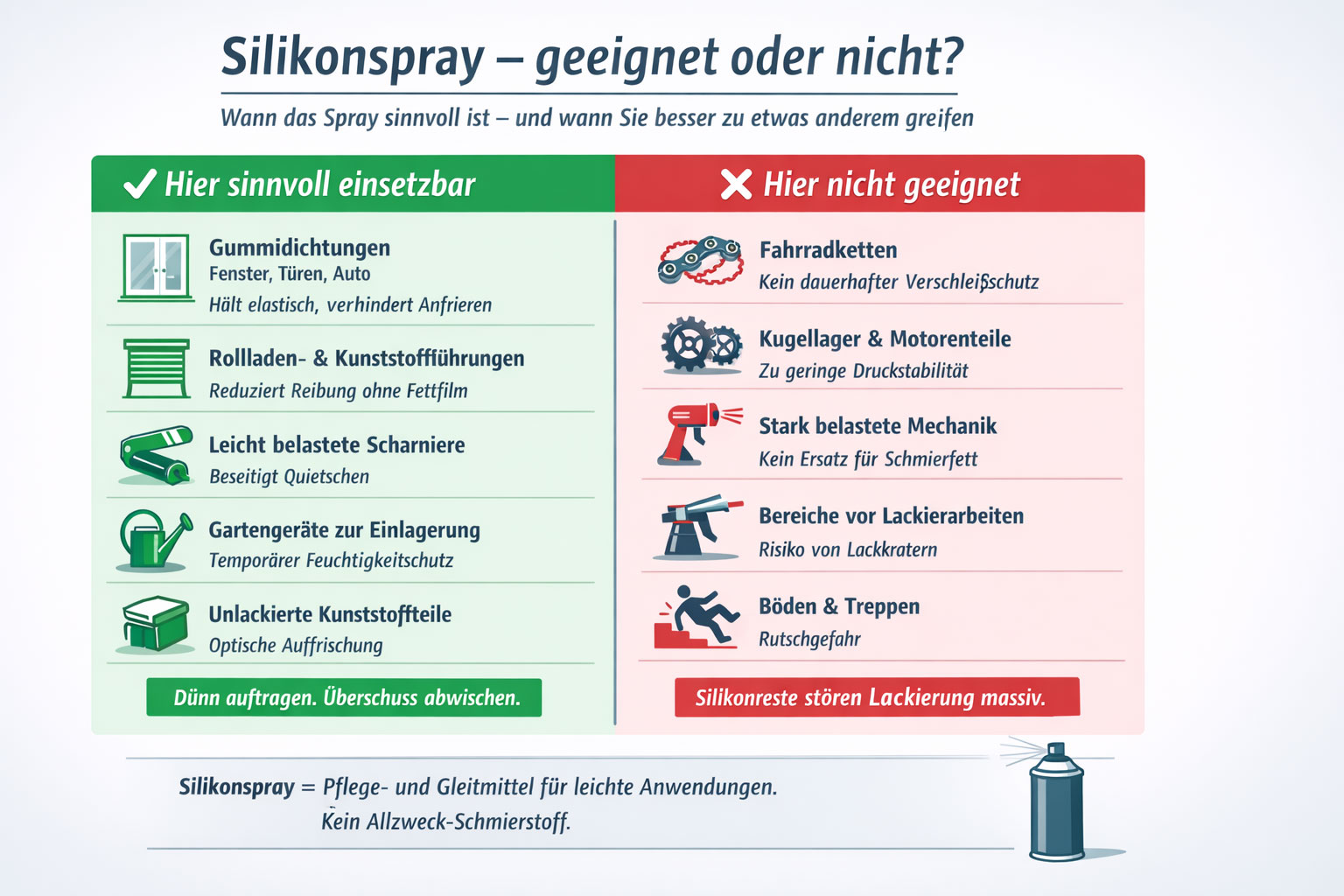 Wof&uuml;r ist Silikonspray geeignet und wof&uuml;r nicht?