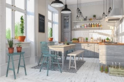 3d render – scandinavian flat – kitchen – dining room