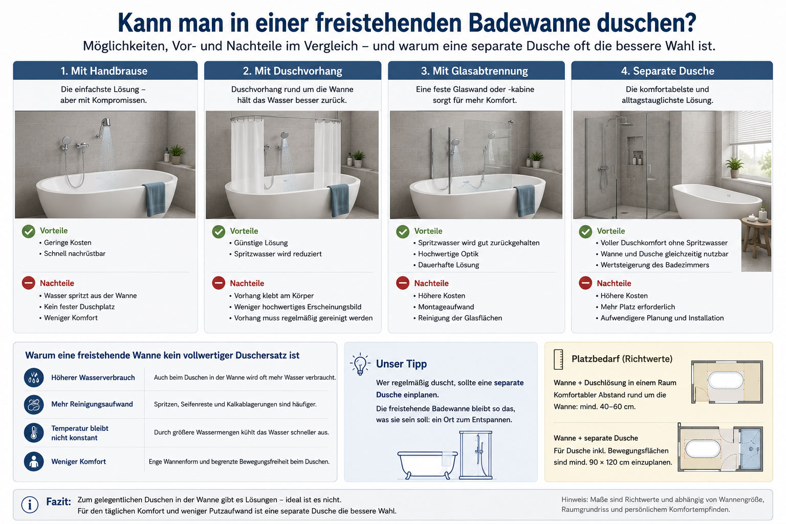 duschen in freistehender Badewanne