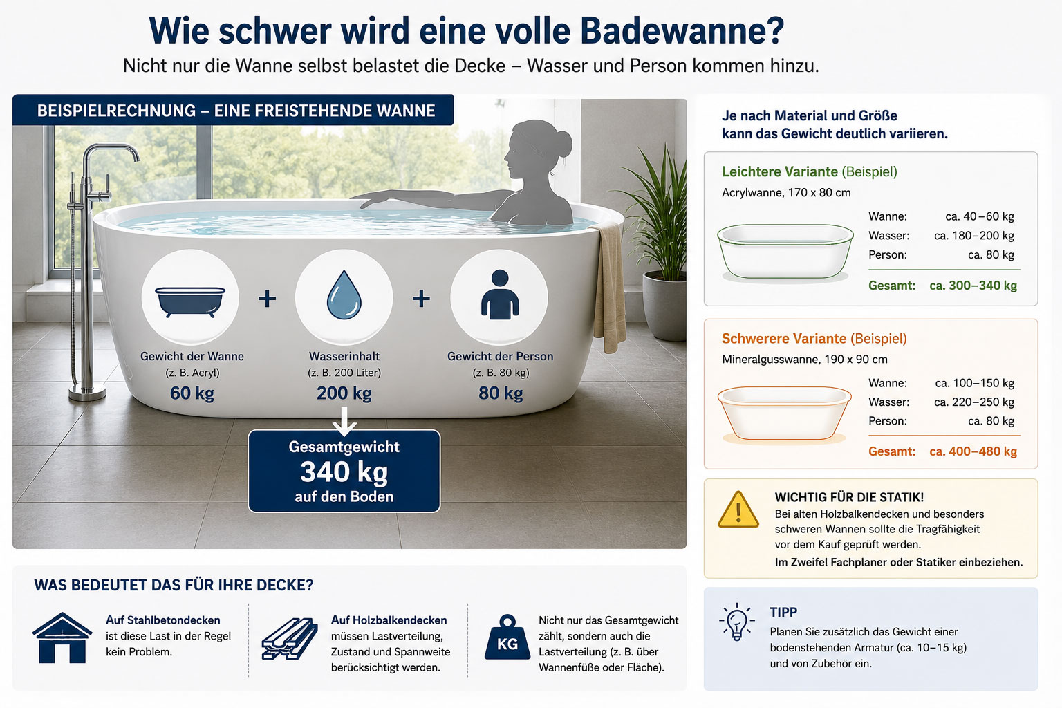Gewicht freistehende Badewanne