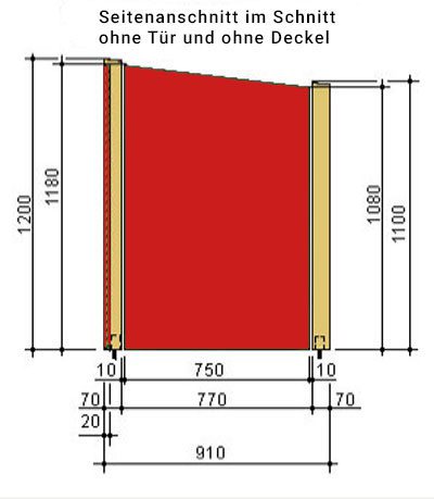 Mülltonnenbox Seitenansicht ohne Deckel