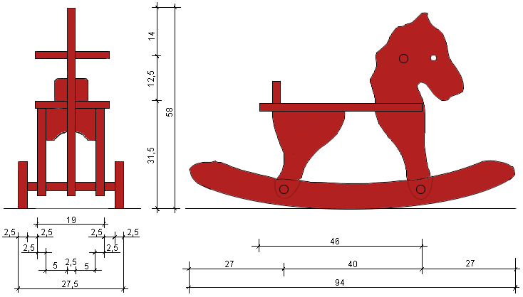 Schaukelpferd Maßzeichnung