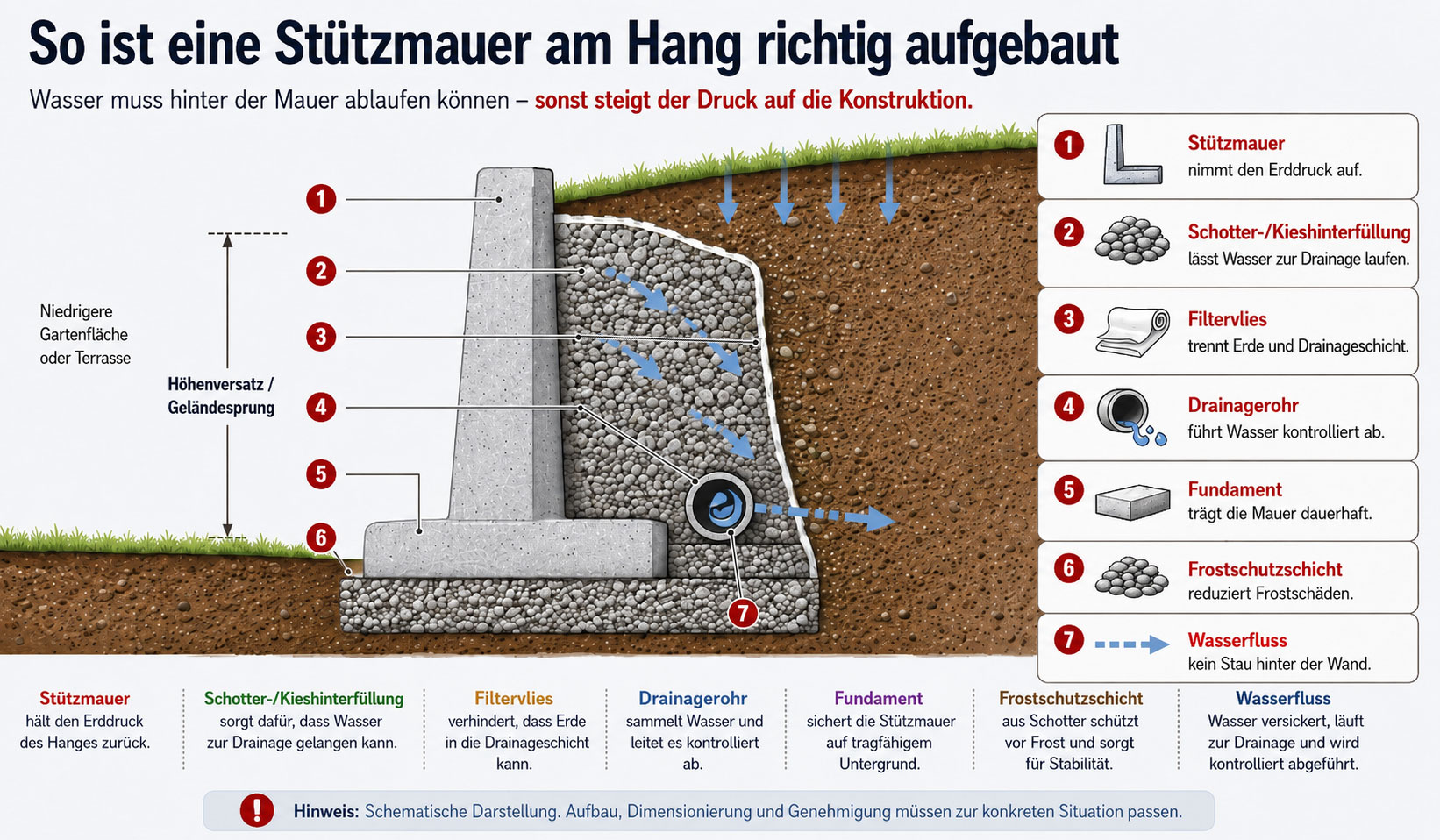 Aufbau St&uuml;tzmauer am Hang