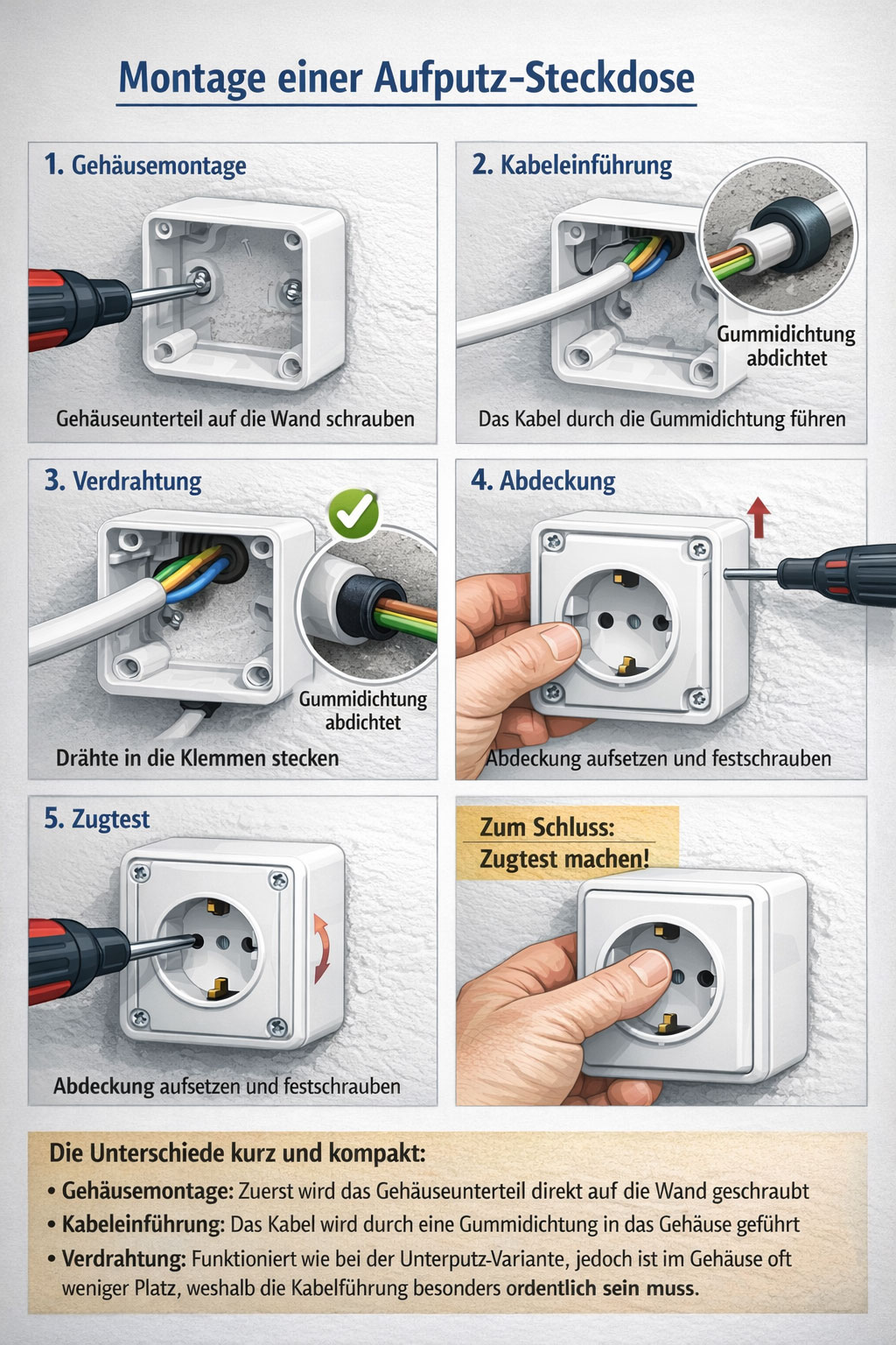 Montage einer Aufputz-Steckdose
