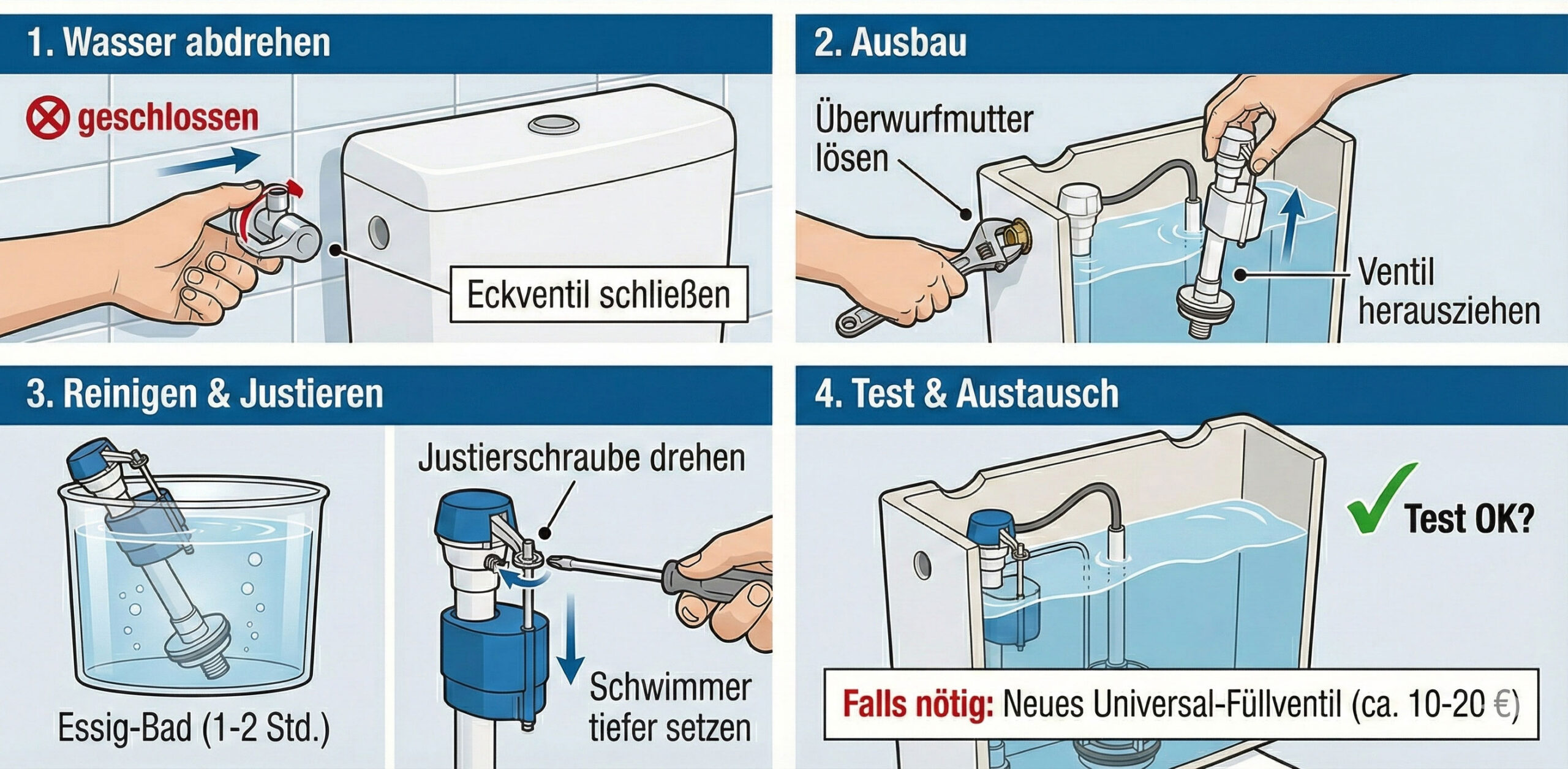 Das F&uuml;llventil reparieren (Wasser stoppt nicht)
