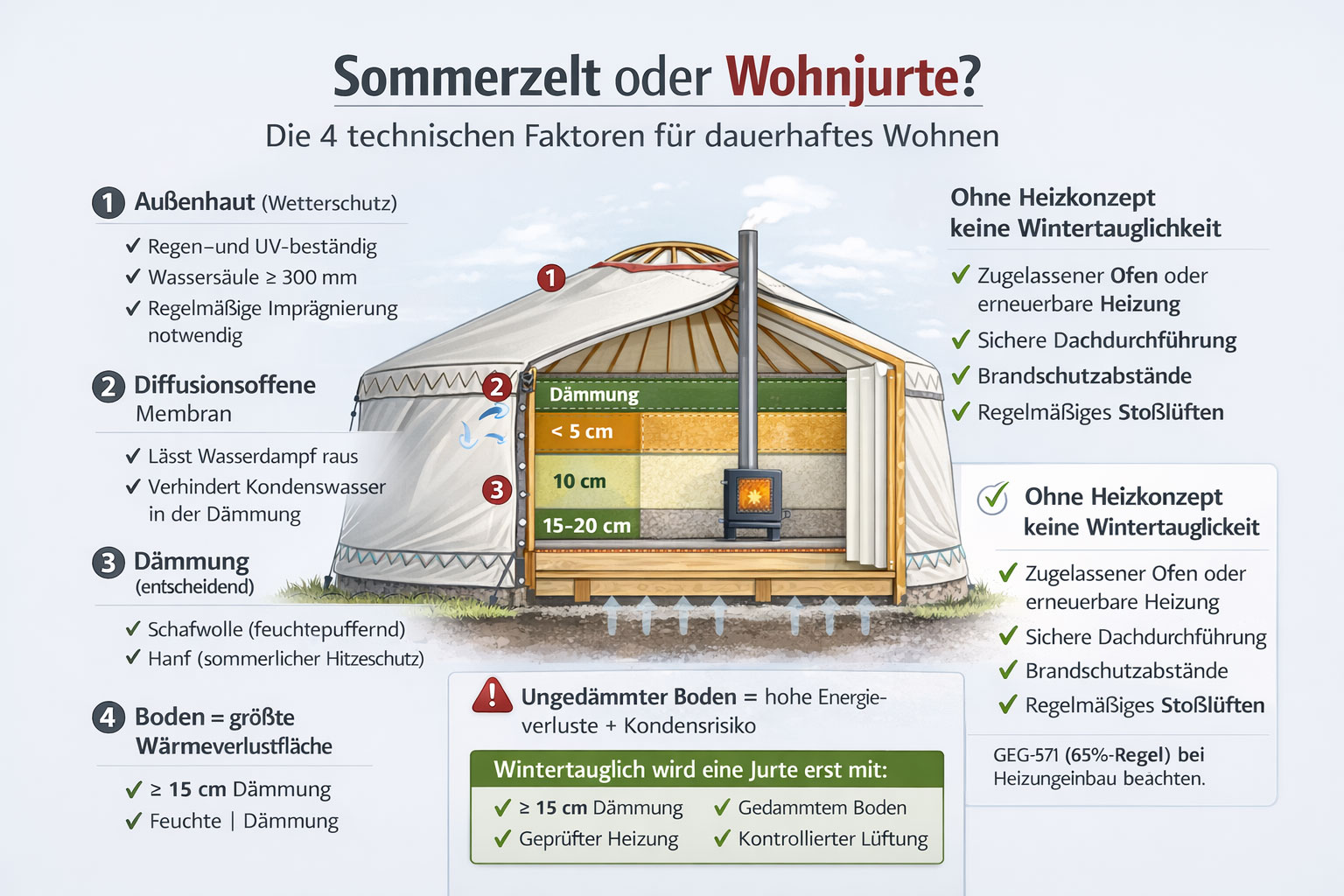 technische Faktoren für dauerhaftes Wohnen in einer Jurte