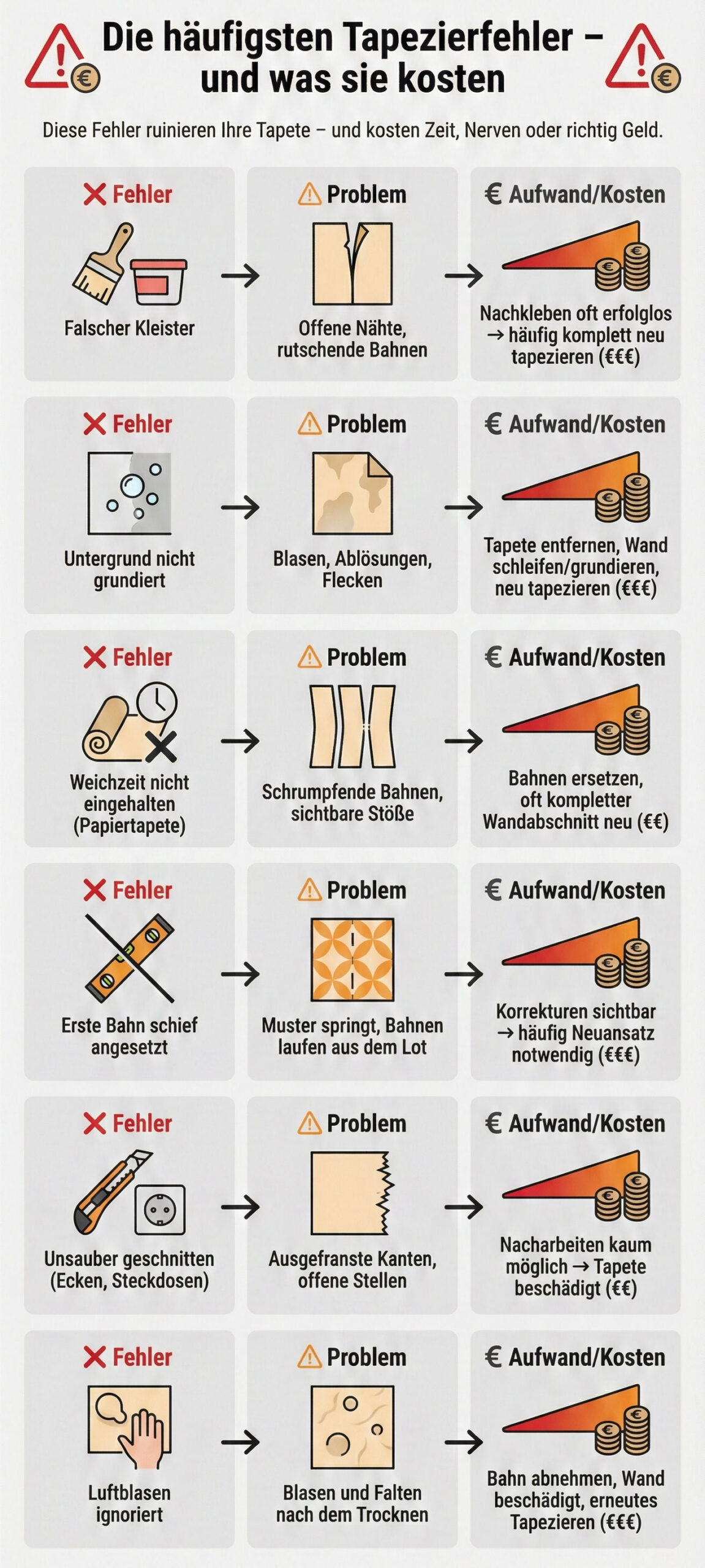 Fehler beim Tapezieren und ihre Kosten