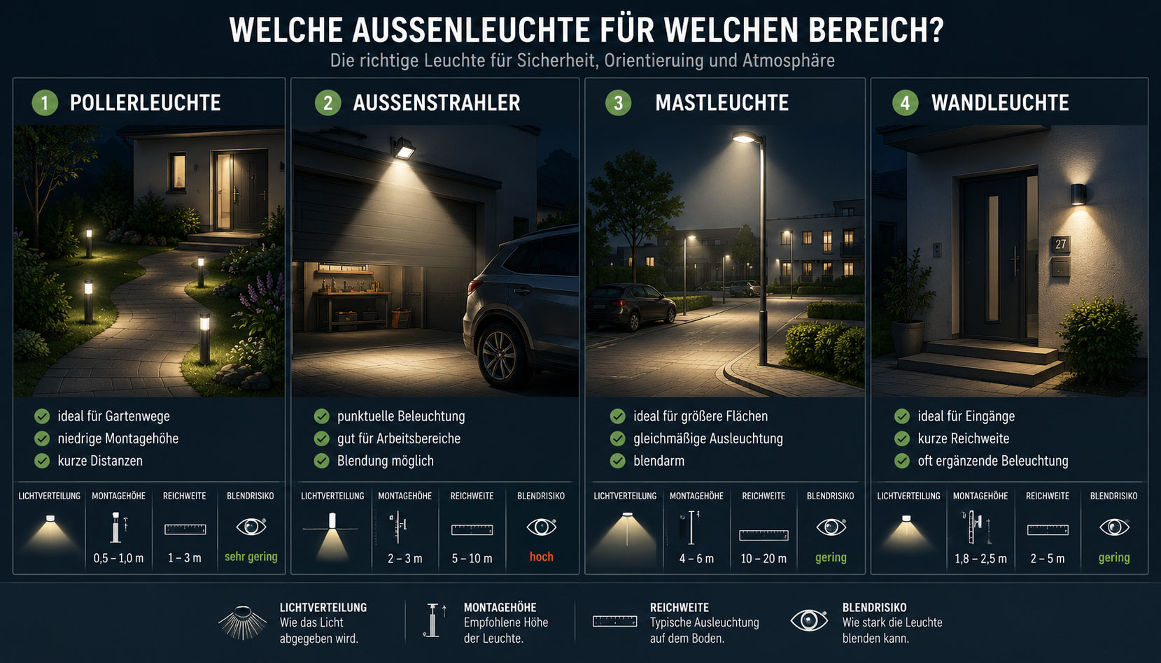 Verschiedene Arten der Außenbeleuchtung