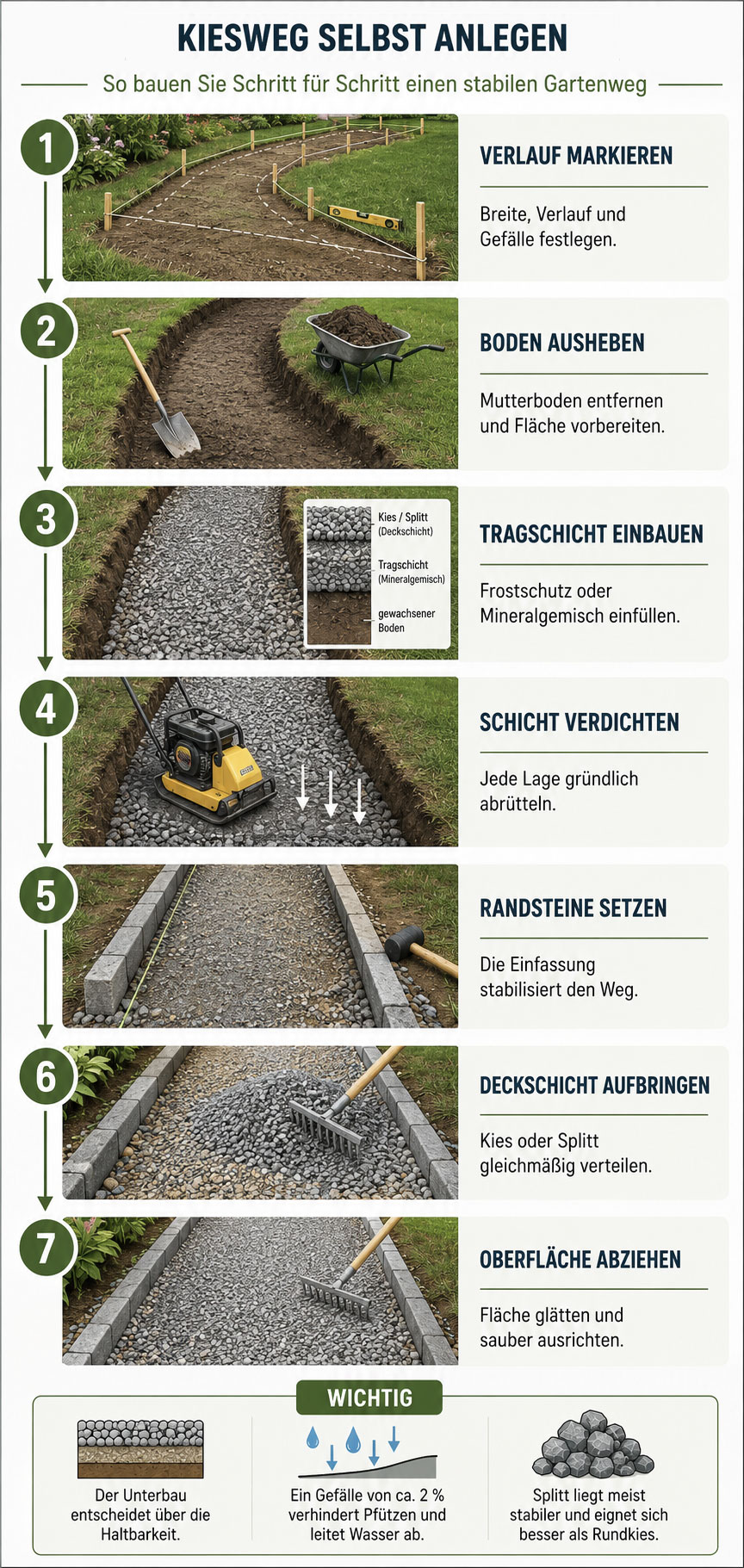 Kiesweg anlegen Schritt f&uuml;r Schritt
