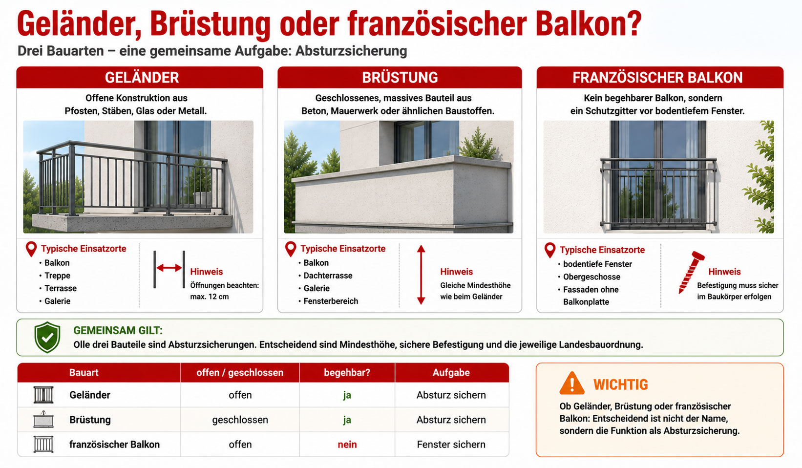 Unterschiede Gel&auml;nder, Br&uuml;stung, franz&ouml;sischer Balkon
