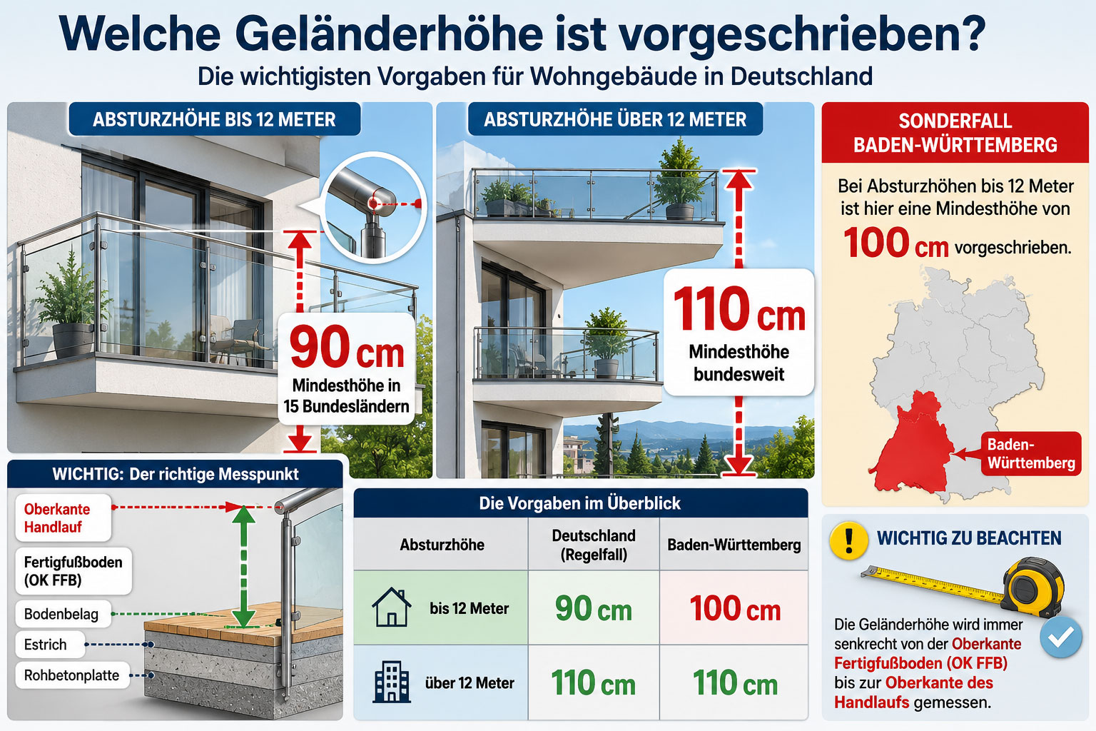 Gel&auml;nderh&ouml;he Vorschriften