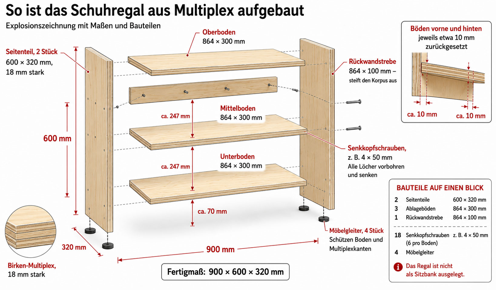 Explosionszeichnung Schuhregal