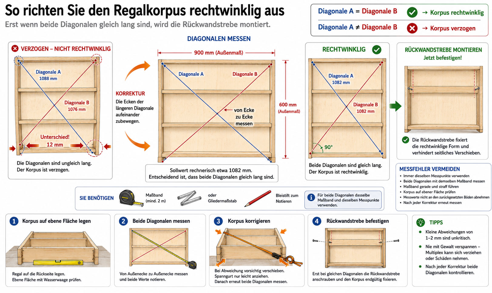 Schuhregal rechtwinklig ausrichten